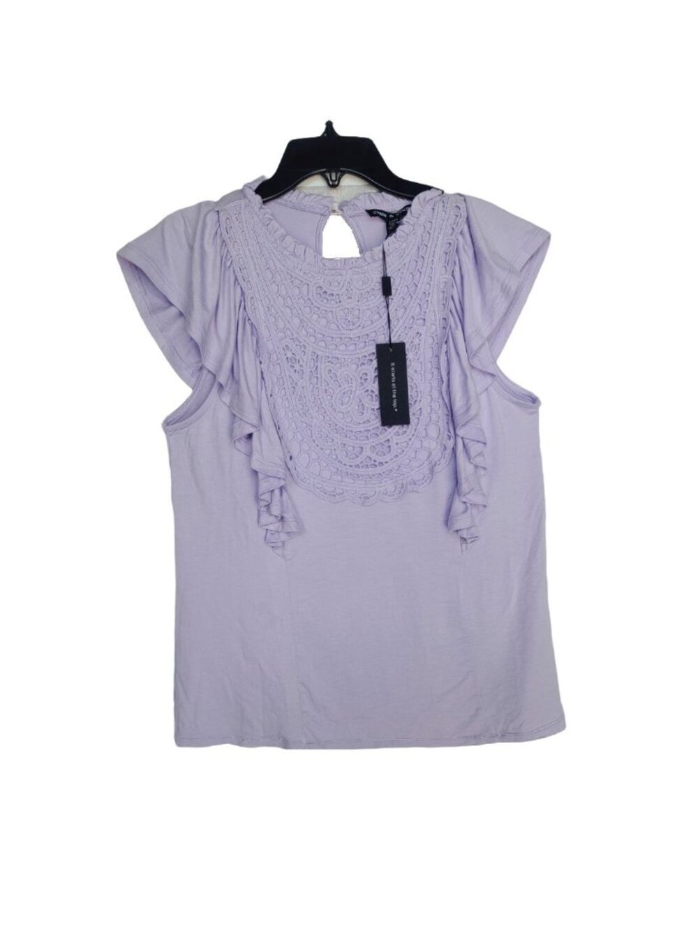 Cable & Gauge Women Top blouse Sz S Purple embroidered crochet boho ruffle New